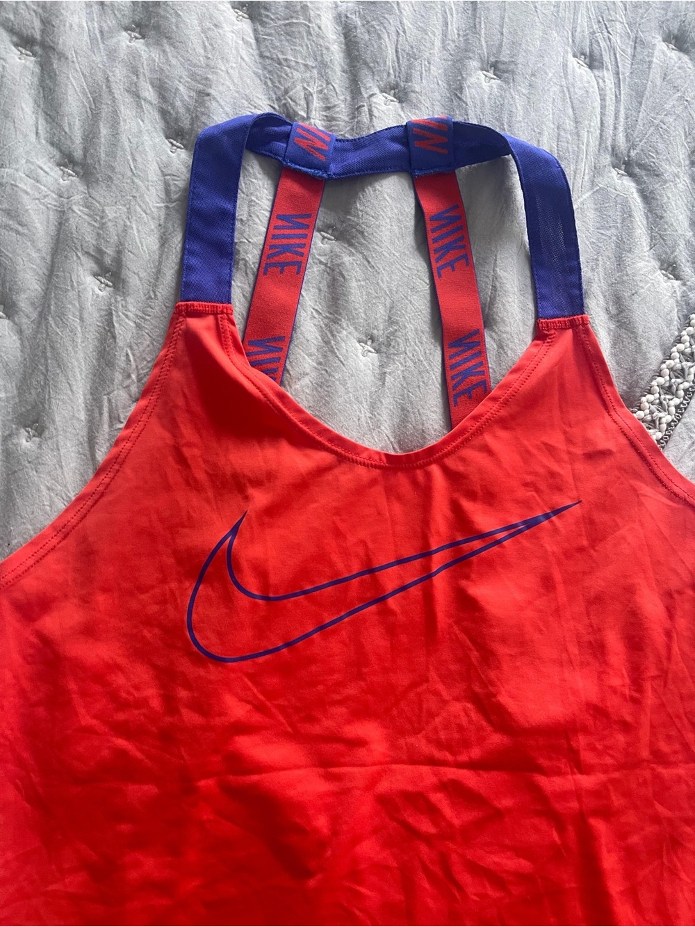 Nike Red Tank with Blue Swoosh and Branded Straps